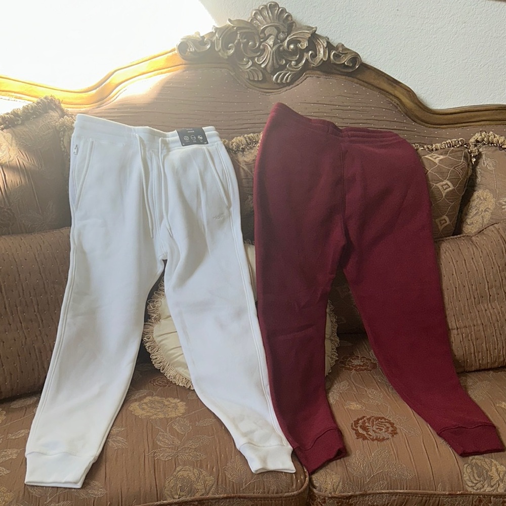 Hollister Red and White Joggers Relaxed Fit Track Pants